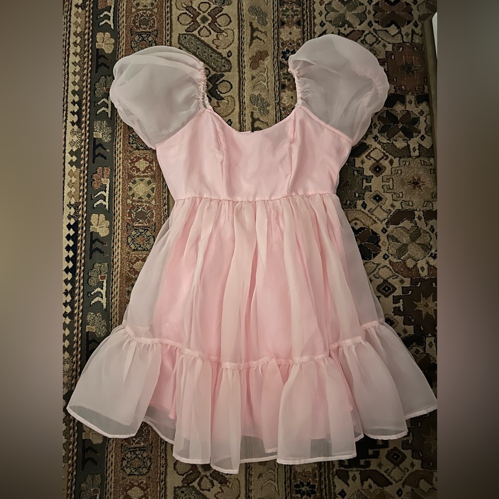 Sweet Society Pink Puff Sleeve Organza Mini Dress